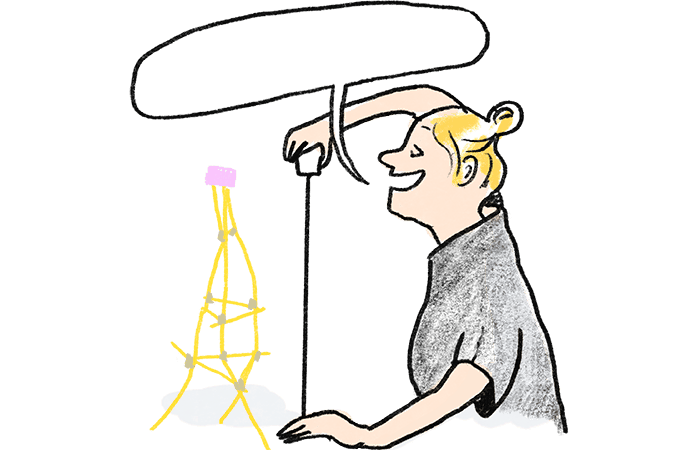 Illustration of a woman measuring a tower.